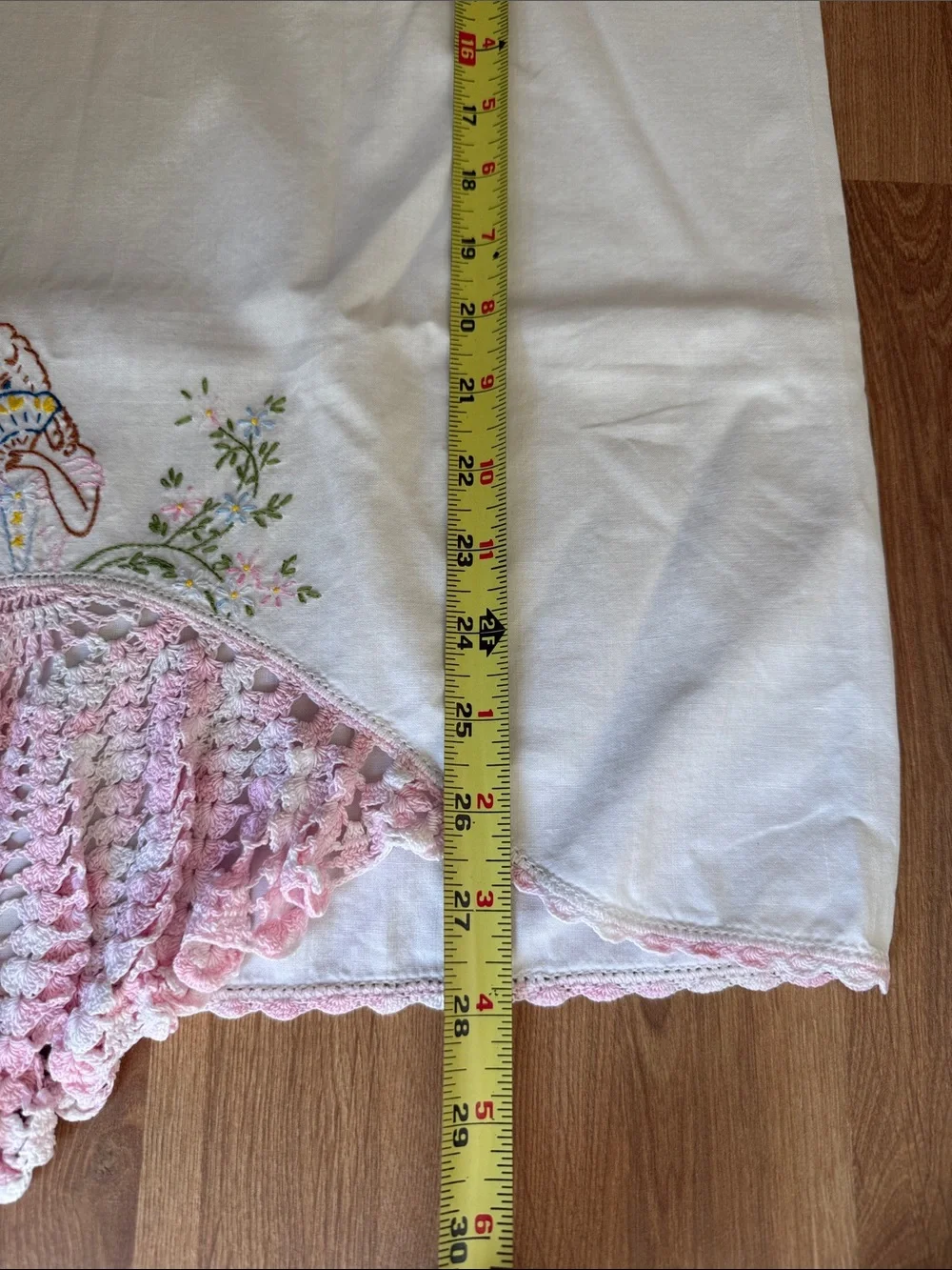 Vintage Southern Belle Embroidered Pillowcase Crochet Lace Skirt Cottagecore